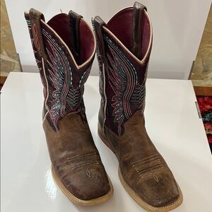 Ariat Girls 1.5 “Vaquera” Purple and Brown square toe Western Boots